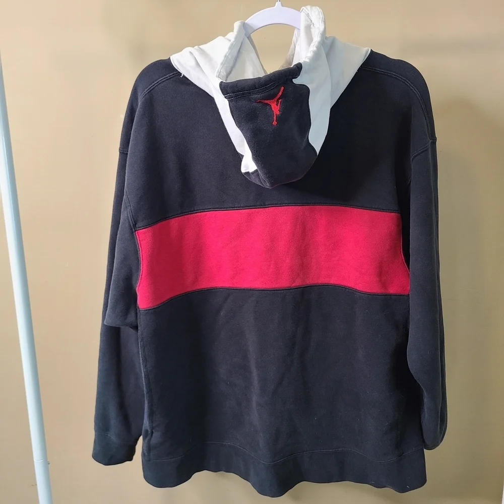 Nike Air Jordan Hoodie Sweatshirt Mens XL Black Color Block Zip Pockets Hip Hop